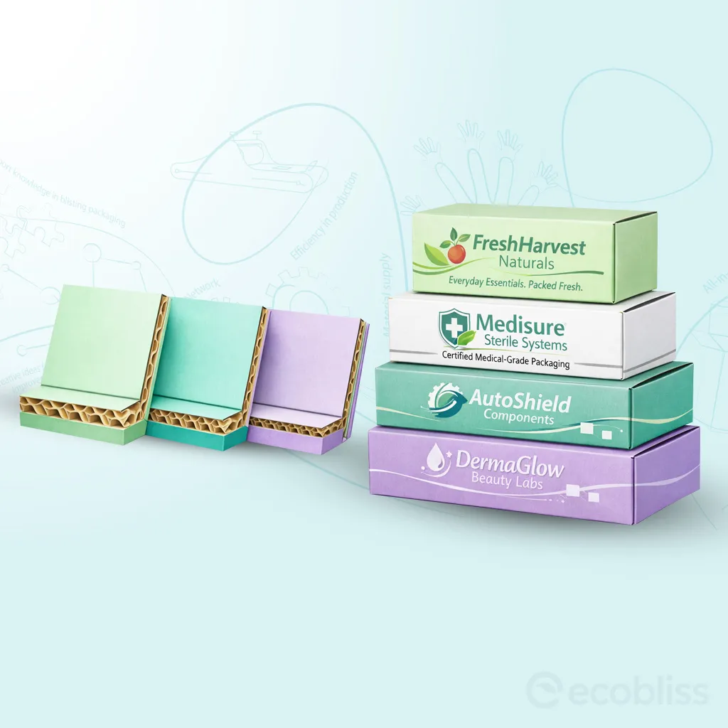 Printed Corrugated Boxes Printed corrugated boxes in G-flute, F-flute, and micro-flute with branded eco-friendly packaging for shipping, e-commerce, and retail.