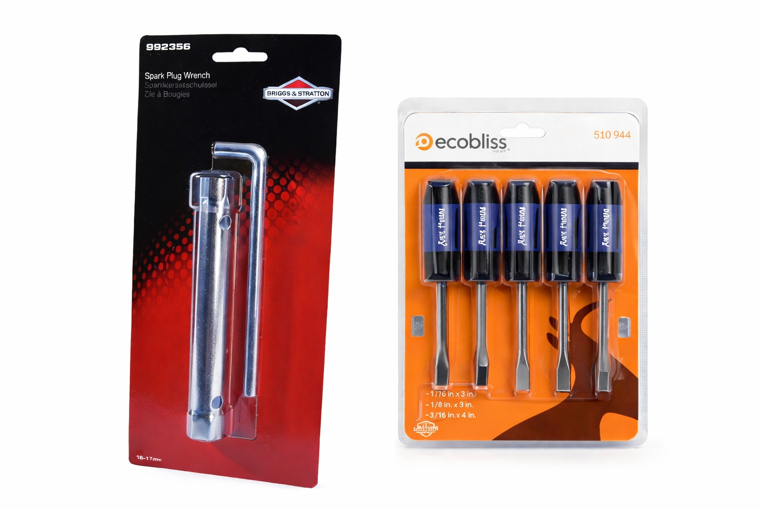 durable hardware and tools packaging by Ecobliss featuring screwdriver sets and spark plug wrench blister packs