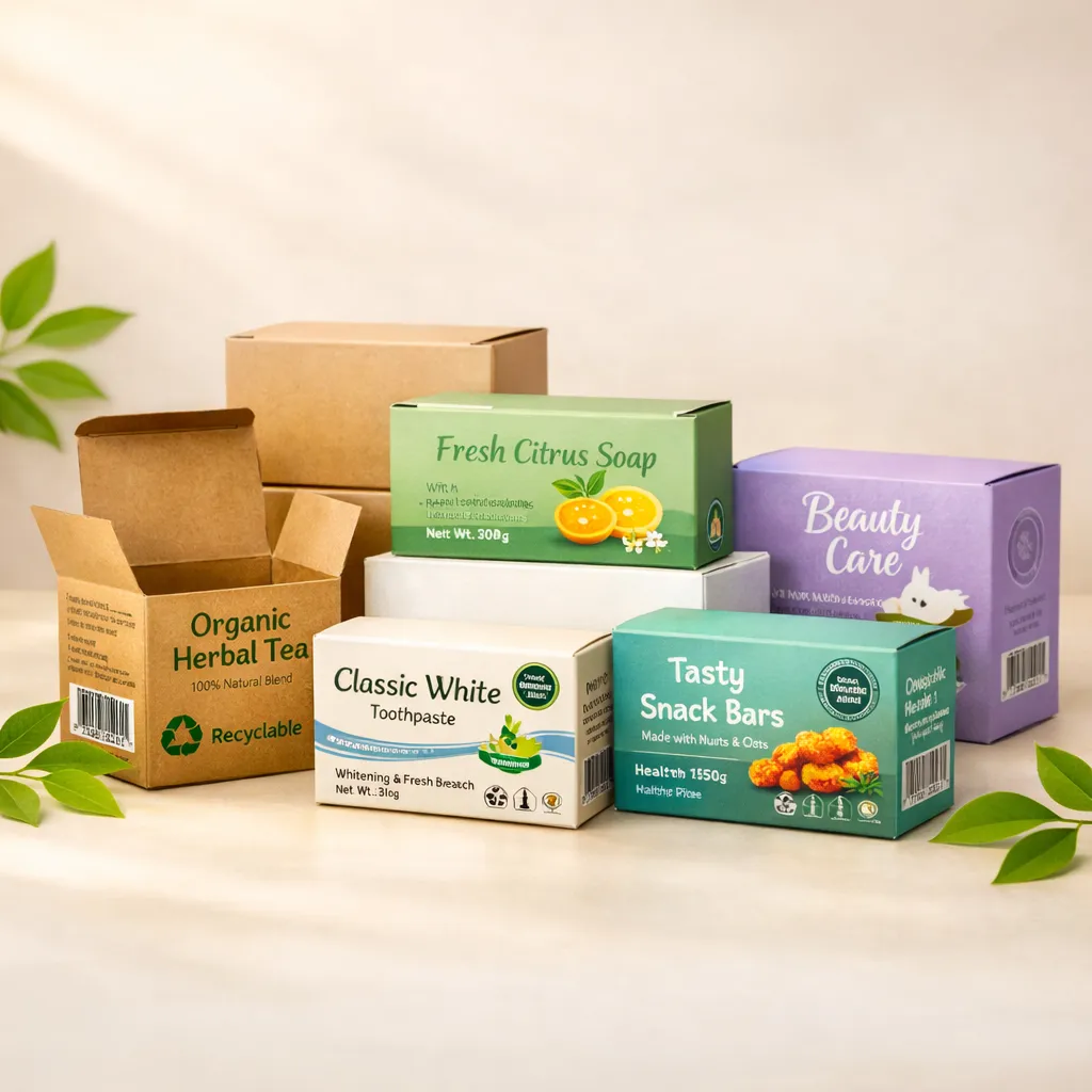 Sustainable Eco-Friendly Cartons Eco-friendly recyclable and biodegradable carton packaging with natural green elements