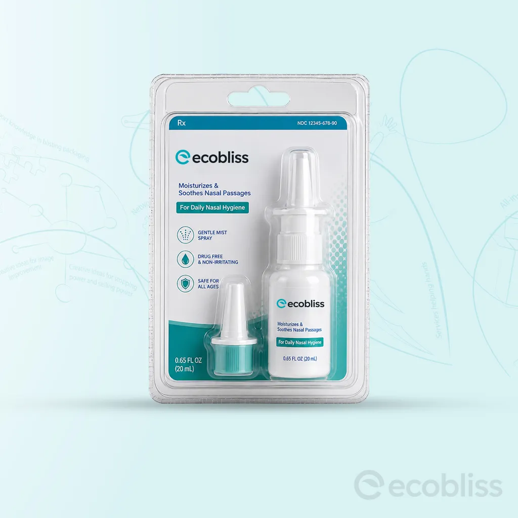 Ecobliss clear clamshell blister packaging showcasing a product in high‑visibility protective display.