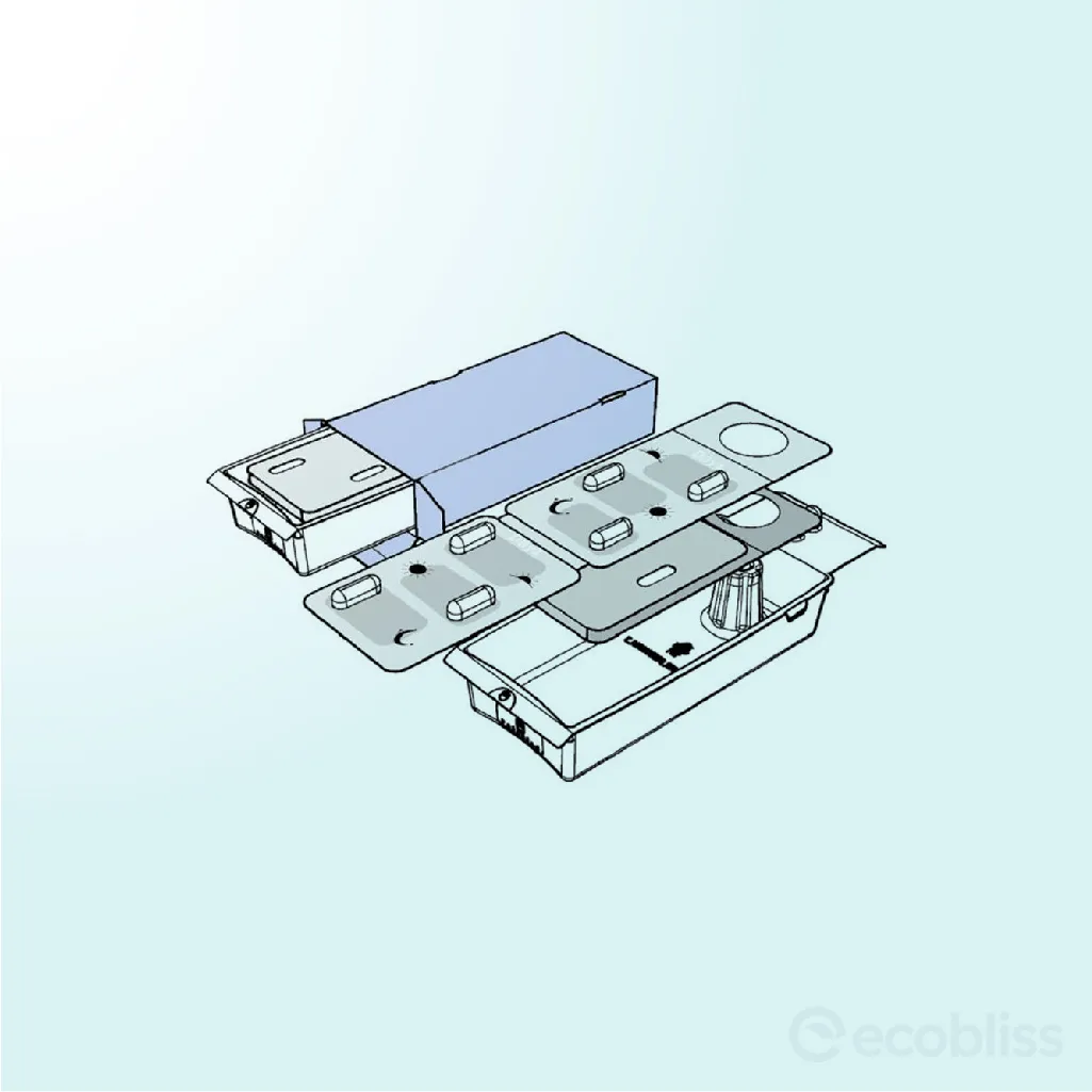 Packaging tray combined with an adapter wallet for advanced child-resistant functionality.