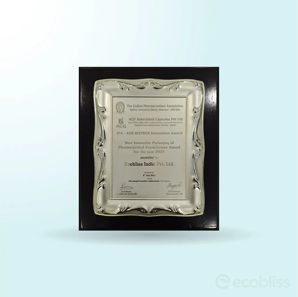 Ecobliss IPA-ACG SciTech Innovation Award — Best Innovative Pharmaceutical Packaging 2021